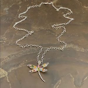 NWT Dragonfly Necklace With Multi Colored Stones